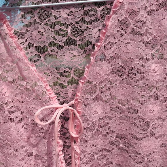 Vintage Pink Lace Vest 39" Bust Bed Jacket Lingerie Retro Feminine - Picture 10 of 12